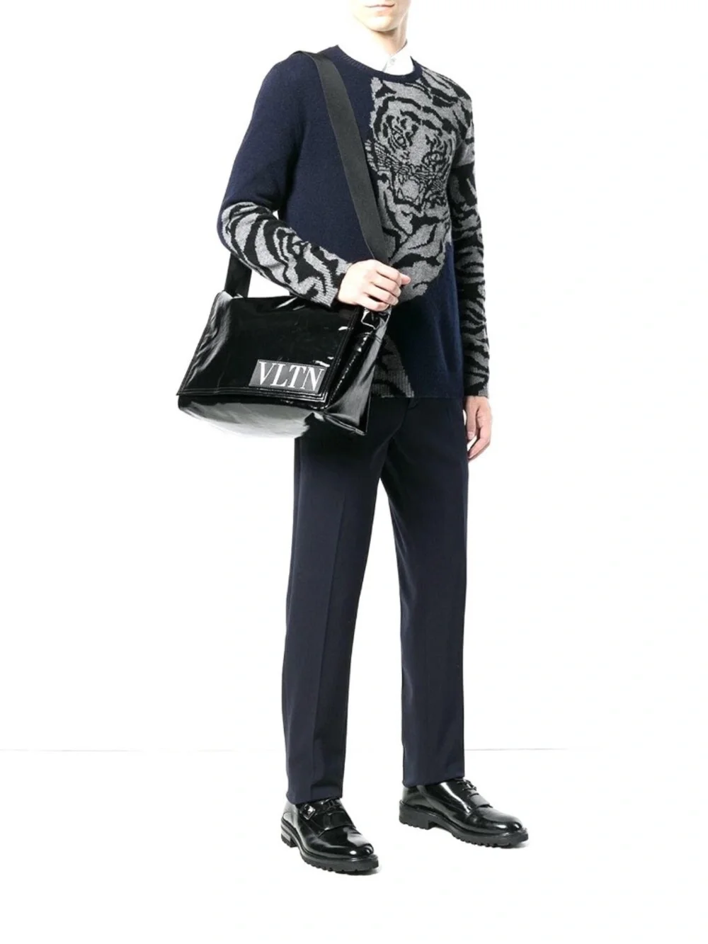 Valentino VLTN Shoulder Bag Messenger Large Black Coated Canvas New